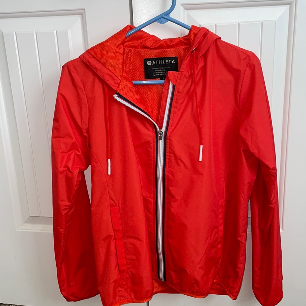 Athleta Red Lightweight Hooded Windbreaker Jacket - SMALL (NWOT)